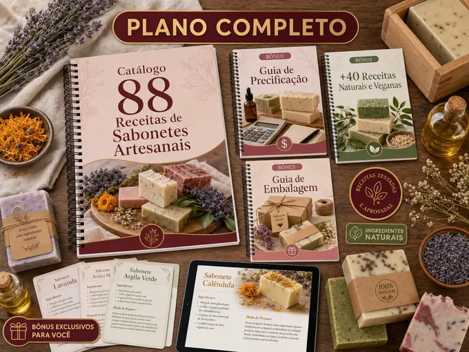 Plano completo do Catálogo de Sabonetes Artesanais com receitas e bônus