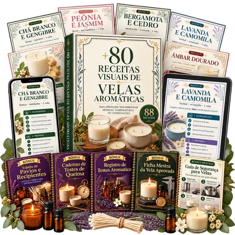 Catálogo de Velas Aromáticas com 88 receitas e cinco bônus